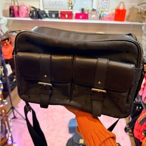 MCM Black Leather Messenger Bag